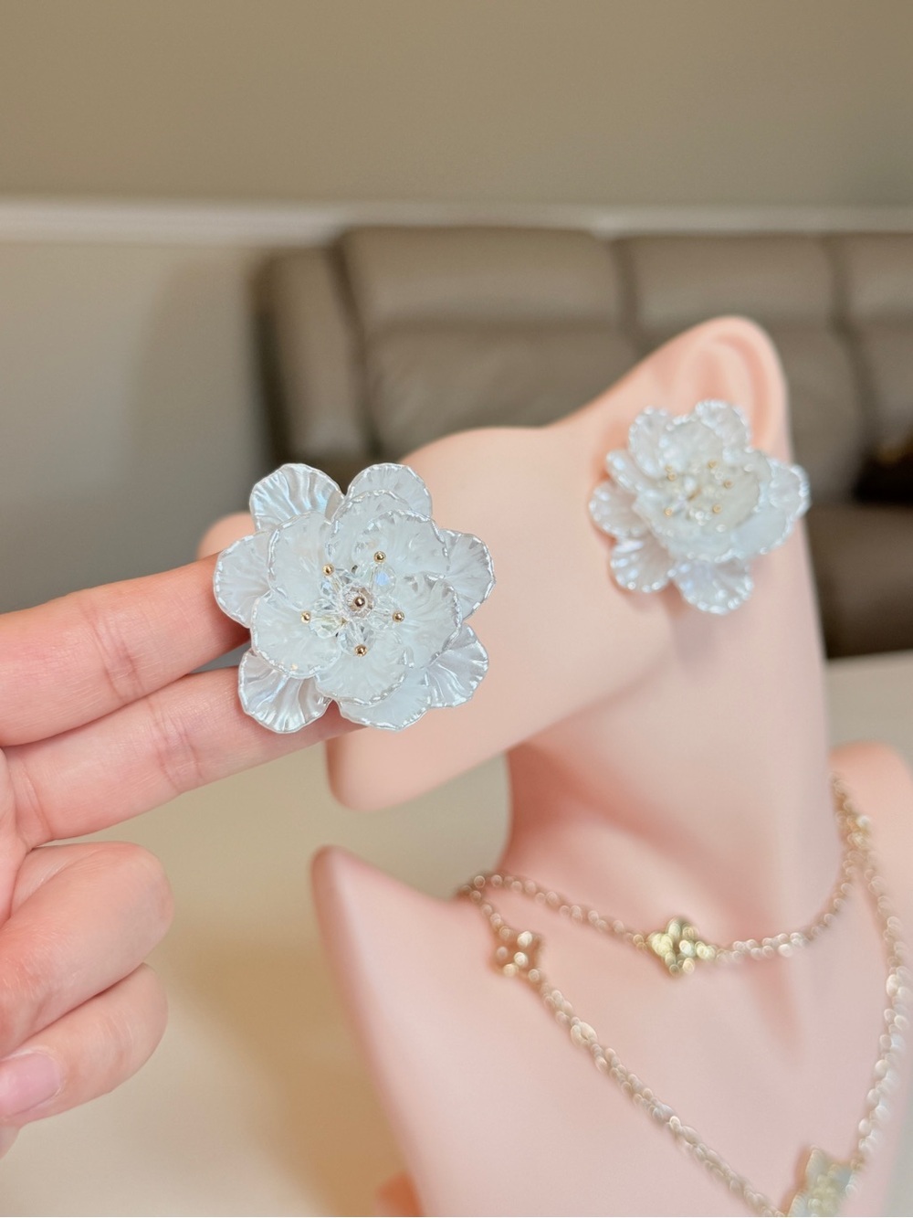 Delicate White Floral Earrings - Picture 6 of 13
